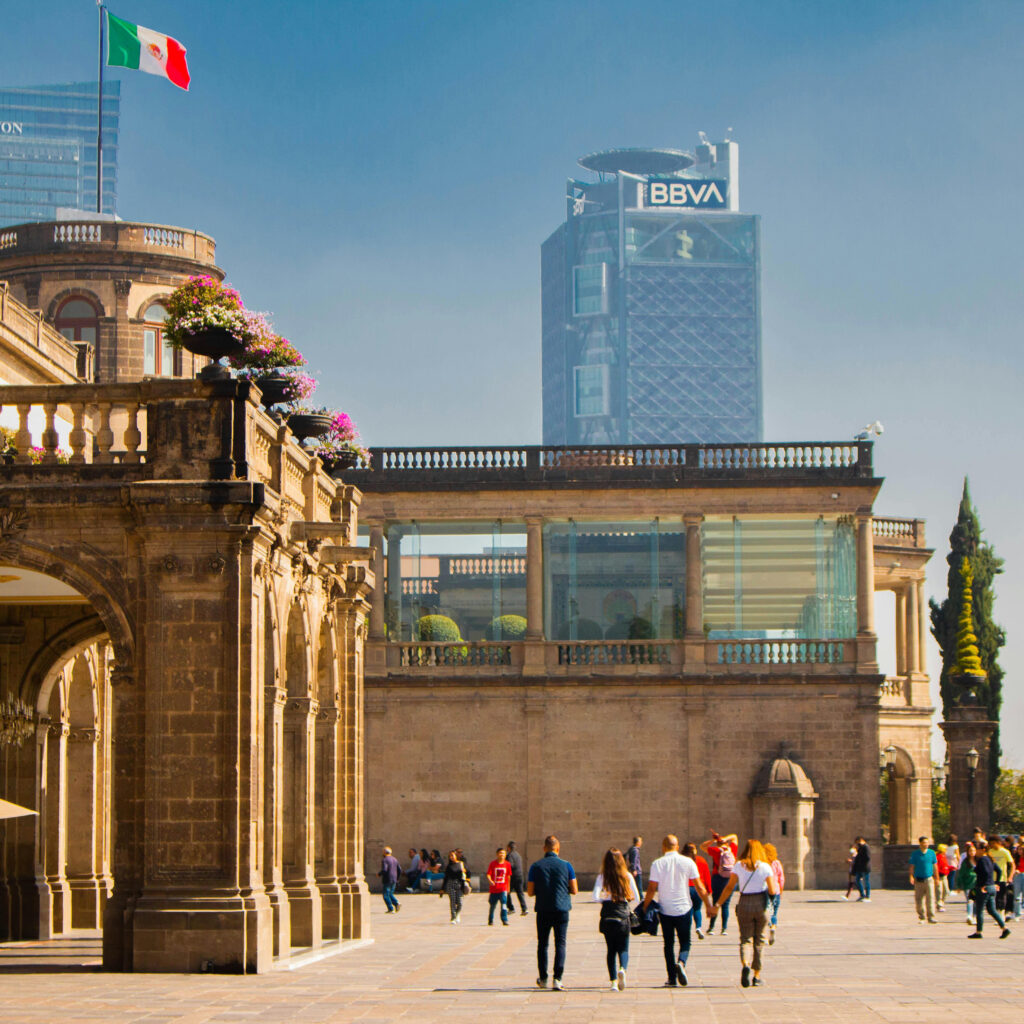 Chapultepec Castle in Mexico City with the View of Skyscrapers in the Background